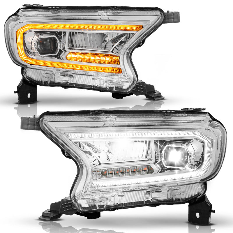 ANZO 19-23 Ford Ranger (Factory Halogen Models) Full LED Proj Headlights DRL/SeqSig Chrome - Pair Headlights ANZO
