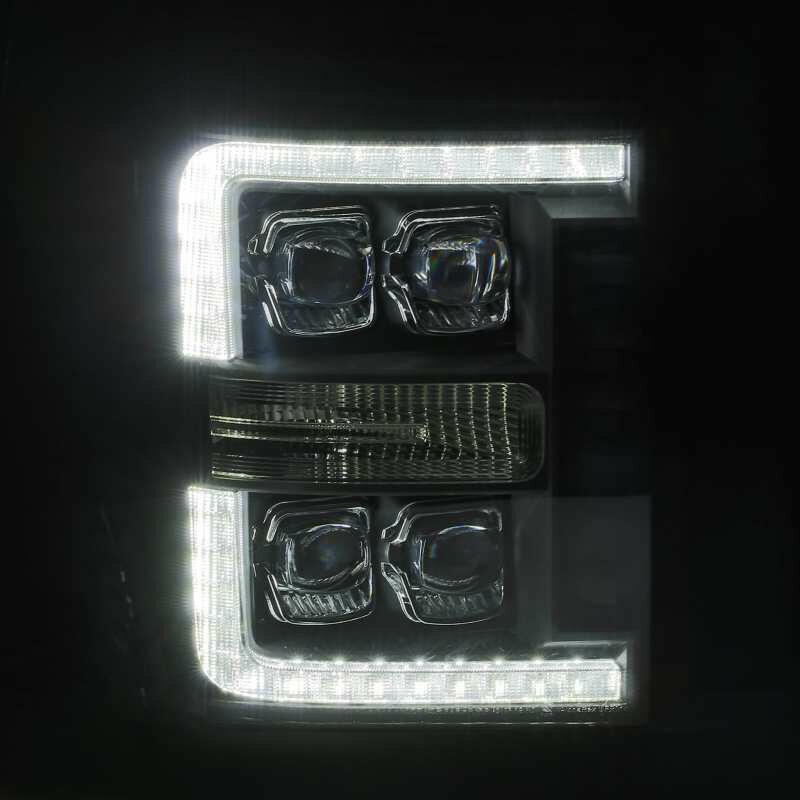 AlphaRex 11-16 Ford F-350 SD NOVA LED Proj Headlights Plank Style Alpha Blk w/Activ Light/Seq Signal Headlights AlphaRex