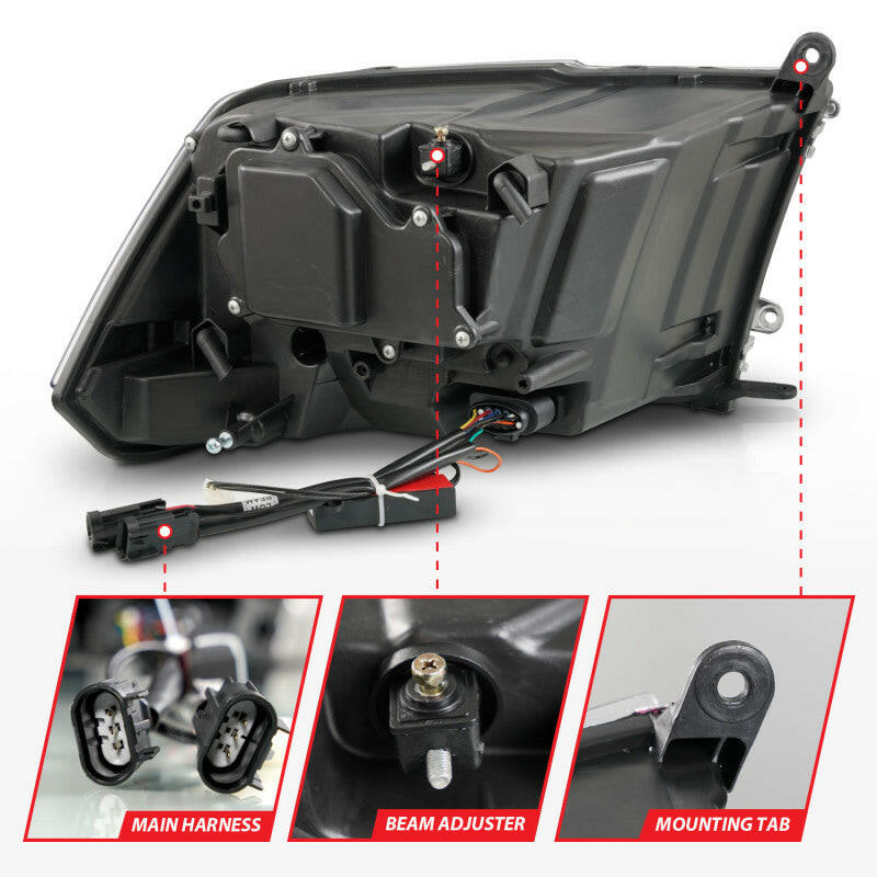 ANZO 09-18 Dodge Ram 1500/2500/3500 LED Plank Style Headlights Switchback + Sequential - Matte Black Headlights ANZO