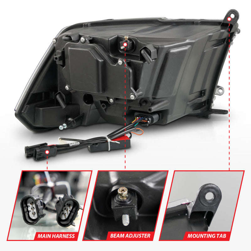 ANZO 09-18 Dodge 1500-3500 LED Plank Style Headlights w/Switchback+Sequential Hyper Black (OE Style) Headlights ANZO