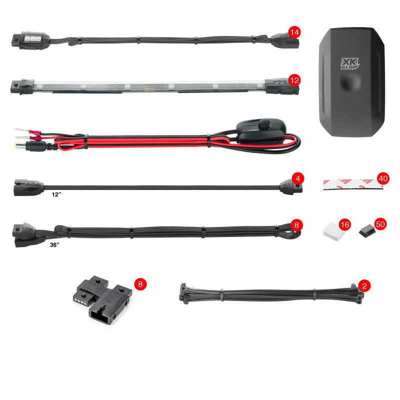 XK Glow Strip Million Color XKCHROME ATV/Motorcycle LED Accent Light Kit (14xPod + 12x10In) Light Accessories and Wiring XKGLOW