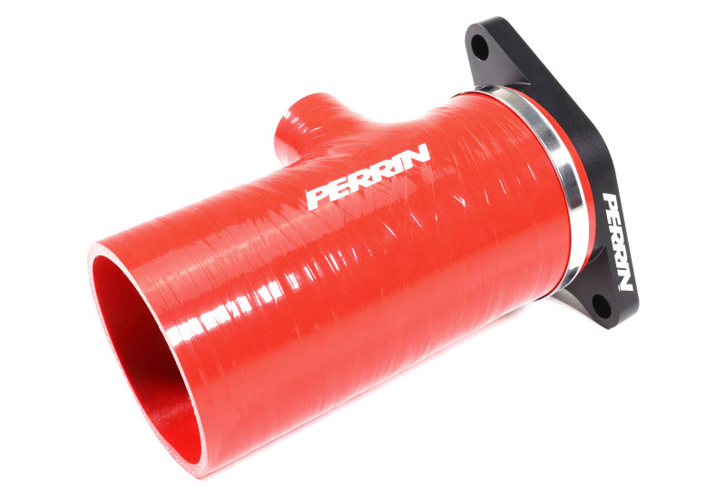 PERRIN 22-24 Subaru WRX / 20-25 LGT &amp; OBXT Turbo Inlet Hose w/Turbo Adapter Flange (Short) - Red Hoses Perrin Performance