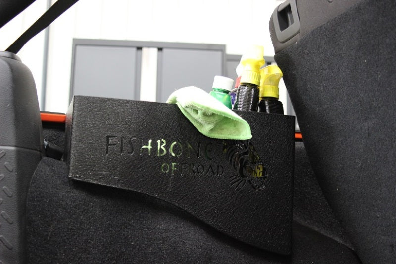 Fishbone Offroad 07-18 Jeep Wrangler JK 4 DR WheelWell Storage Bin - Black Textured Powdercoat Steel Storage Racks Fishbone Offroad