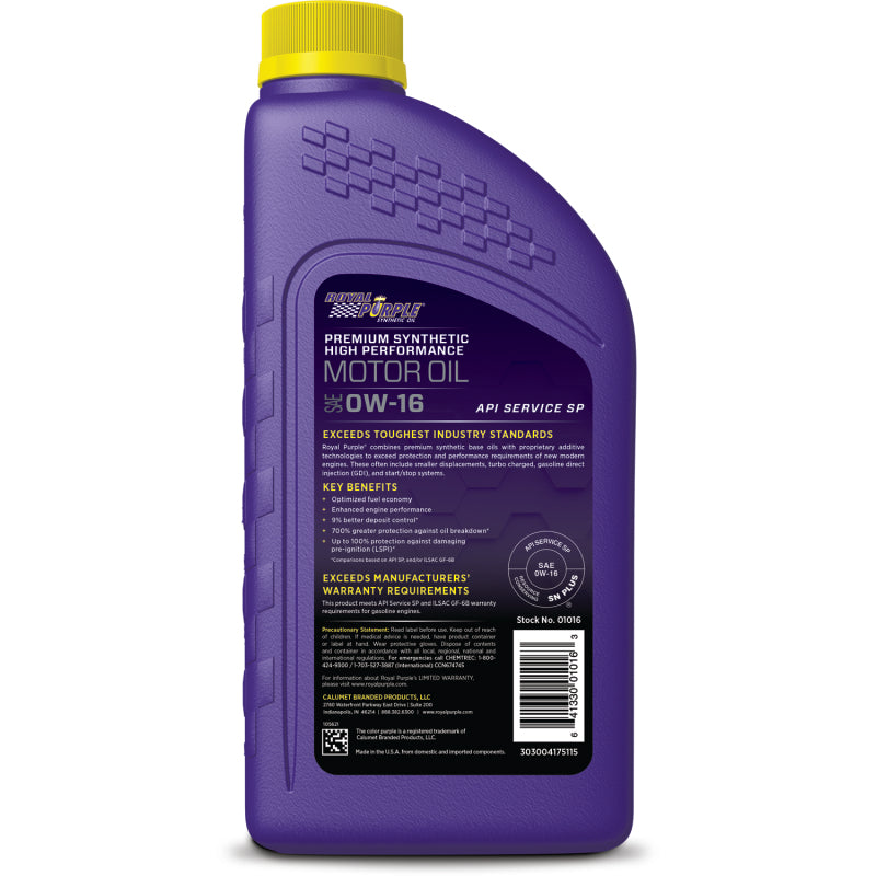 Royal Purple High Performance Ultra-Low Viscosity 0W-16 Motor Oil - 1 Quart Motor Oils Royal Purple