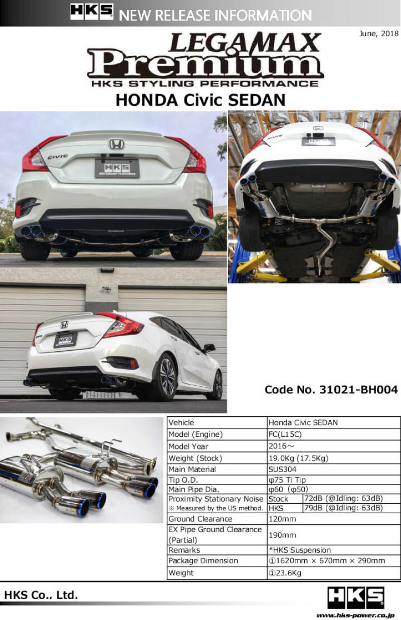 HKS LEGAMAX Premium HONDA CIVIC SEDAN FC Catback HKS