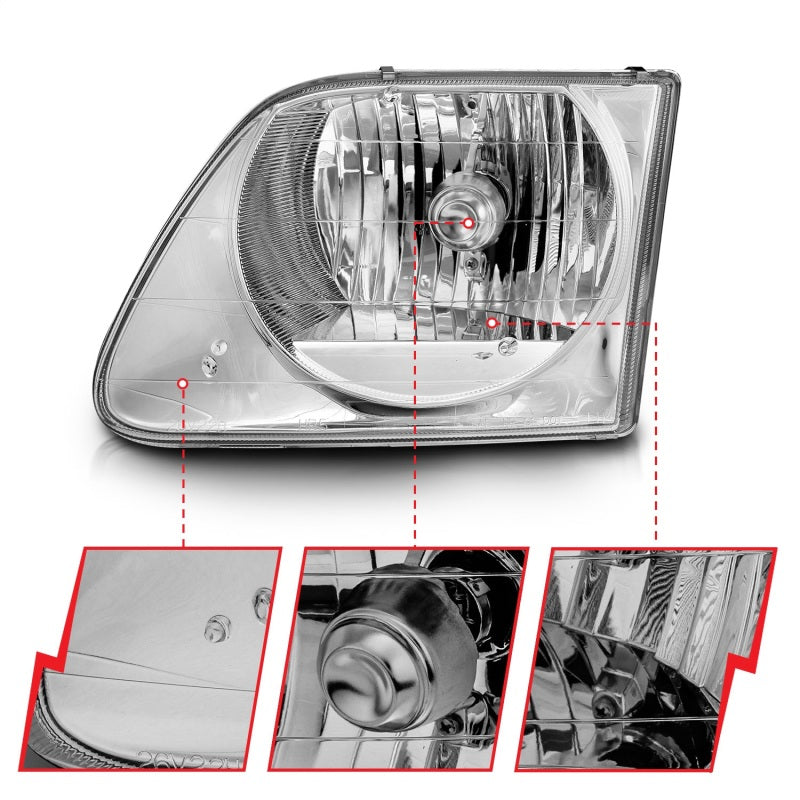 ANZO 1997-2003 Ford F-150 Crystal Headlights Chrome Headlights ANZO
