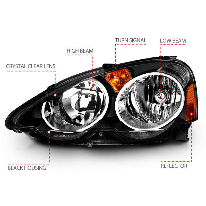 ANZO 2002-2004 Acura RSX Crystal Headlights Black Headlights ANZO