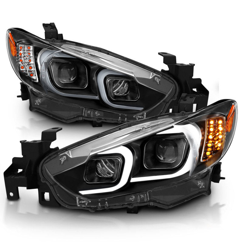 ANZO 2014-2015 Mazda 6 Projector Headlights w/ Plank Style Design Black Headlights ANZO