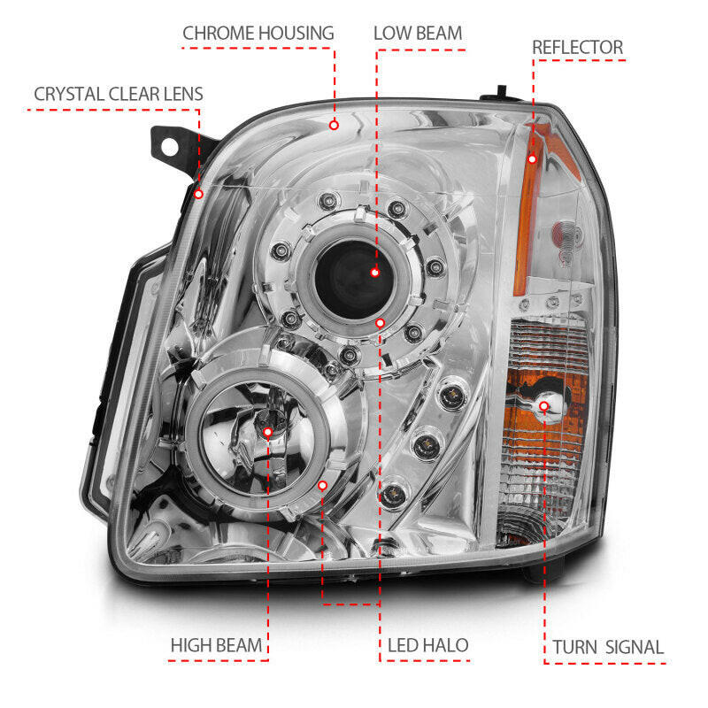 ANZO 2007-2014 GMC Yukon Projector Headlights w/ Halo Chrome (CCFL) Headlights ANZO