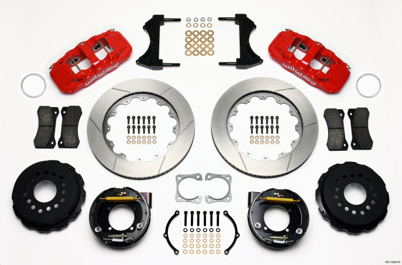 Wilwood AERO4 Rear P-Brake Kit 14.00in Red Chevy 12 Bolt-Spec 3.15in Bearing Big Brake Kits Wilwood