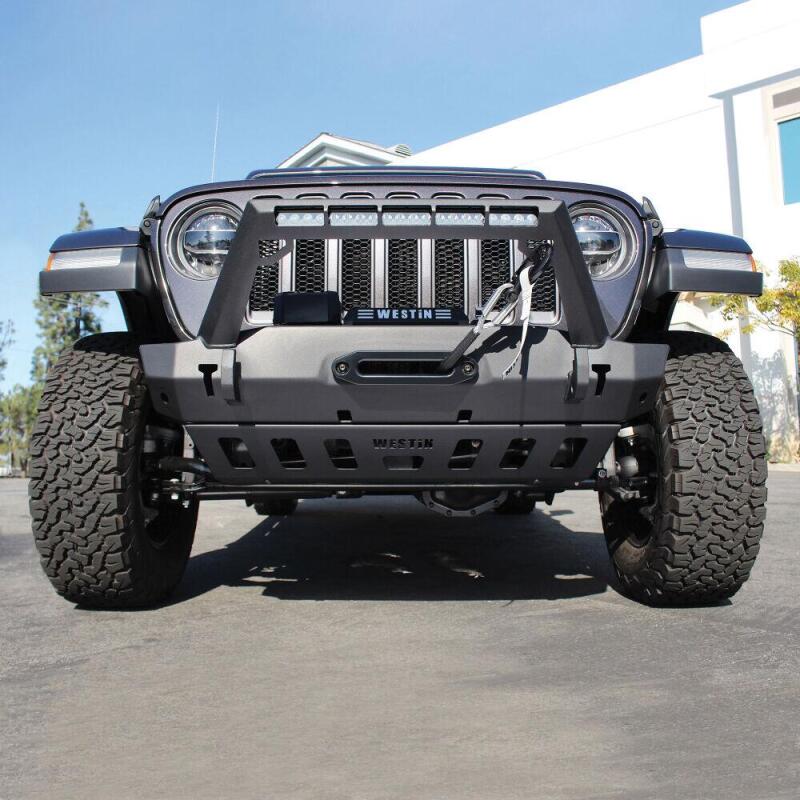 Westin 18-19 Jeep Wrangler JL Stubby Front Bumper - Textured Black Bumpers - Steel Westin