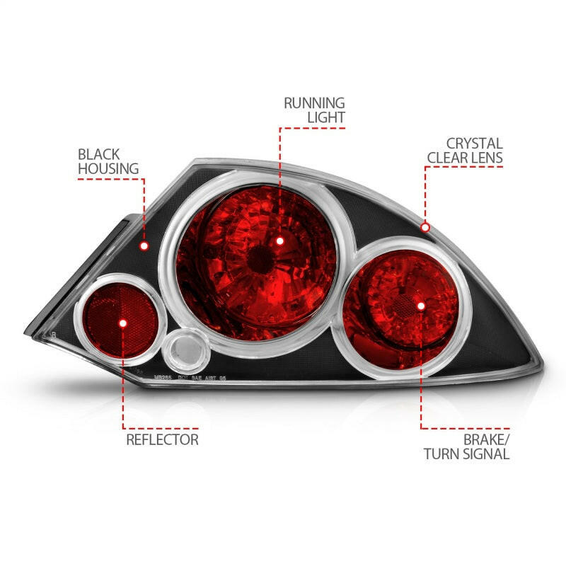 ANZO 2000-2005 Mitsubishi Eclipse Taillights Black Tail Lights ANZO