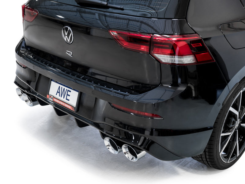 AWE MK8 Volkswagen Golf R 3in Touring Edition Quad Exhaust - Chrome Silver Tips Catback AWE Tuning