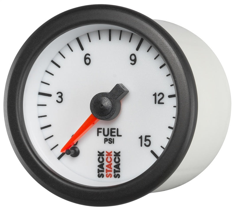 Autometer Stack 52mm 0-15 PSI 1/8in NPTF Male Pro Stepper Motor Fuel Pressure Gauge - White Gauges AutoMeter