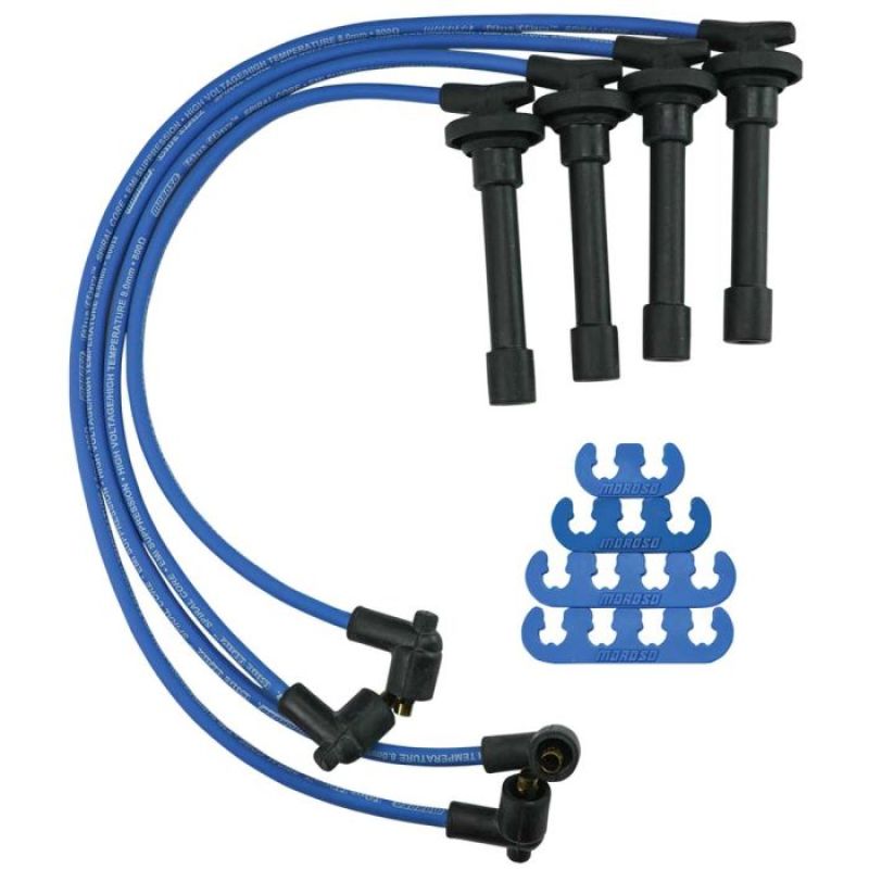 Moroso Custom Ignition Wire Set - Blue Max - Spiral Core - Colored High Temp Wire Separators - Blue Spark Plug Wire Sets Moroso