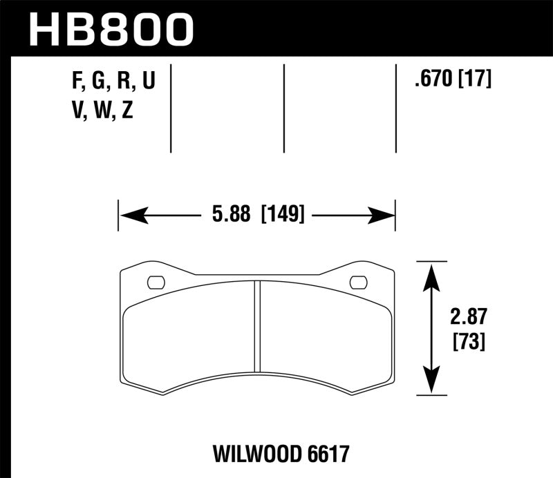 Hawk Wilwood 17mm 6617 Caliper Performance Ceramic Brake Pads Brake Pads - Performance Hawk Performance