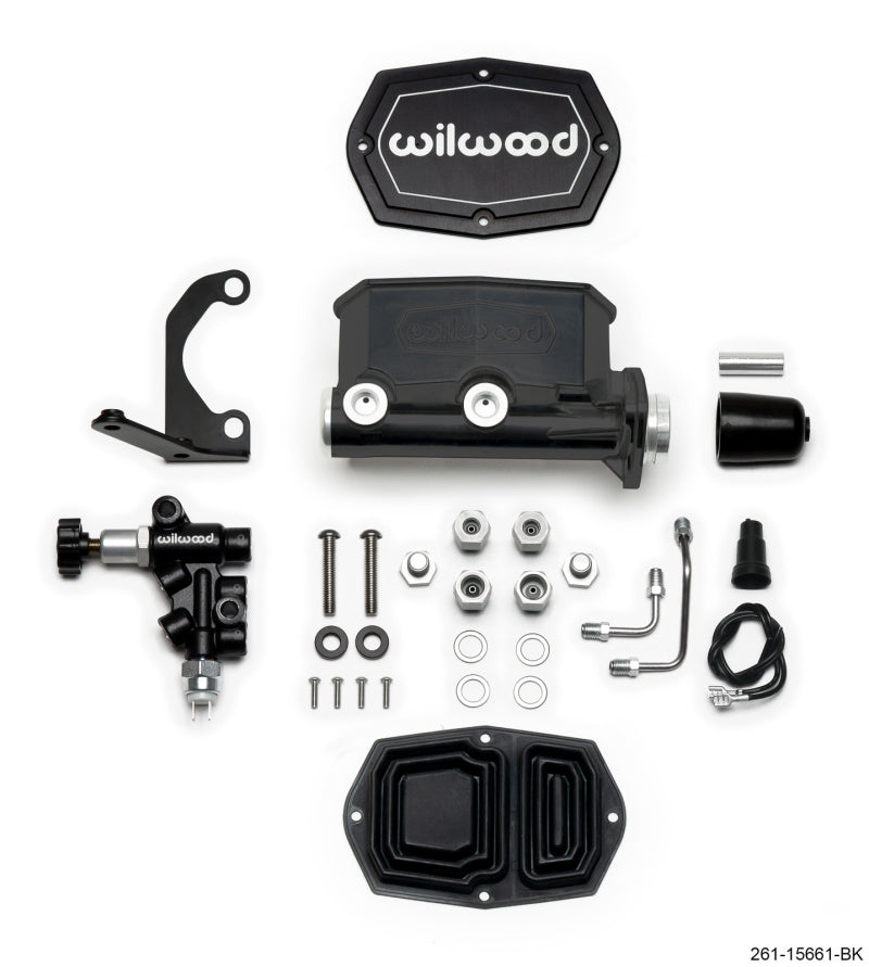 Wilwood Compact Tandem M/C - 1in Bore w/RH Bracket and Valve - Black Brake Master Cylinder Wilwood