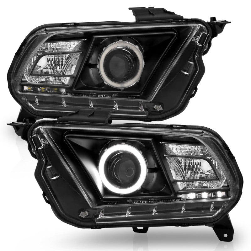 ANZO 2010-2014 Ford Mustang Projector Headlights w/ Halo Black (CCFL) Headlights ANZO