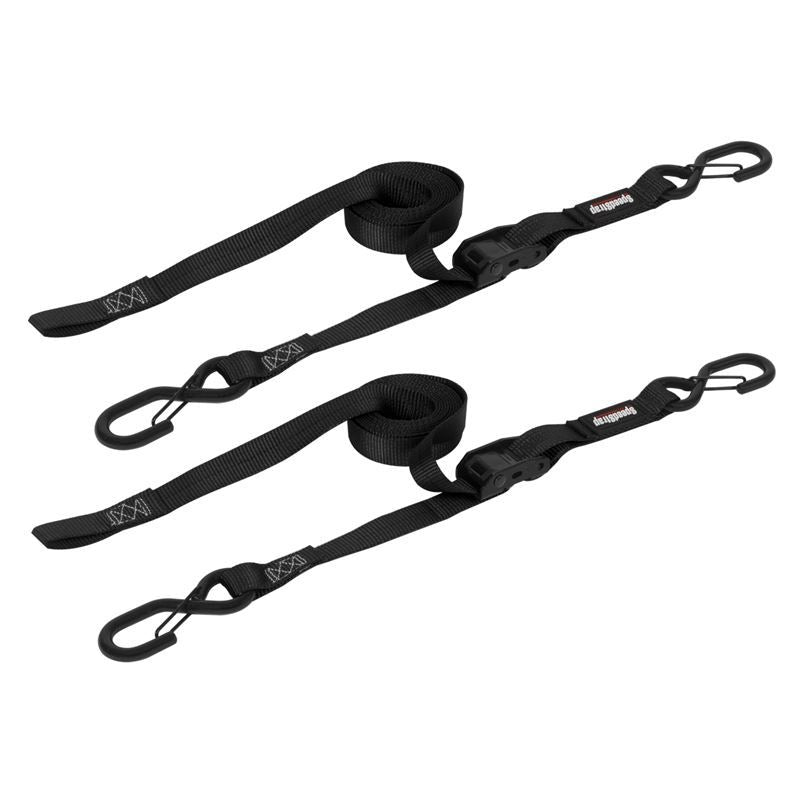 SpeedStrap 1In x 10Ft CAM-Lock Tie Down w/ Snap FtSFt Hooks (2 Pack) - Black Cargo Tie-Downs SpeedStrap