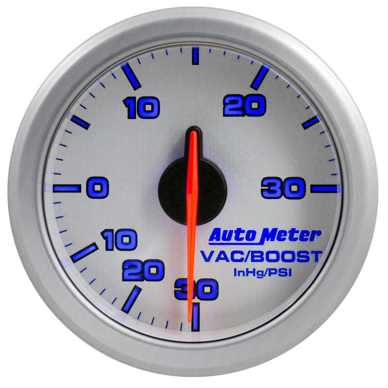 Autometer Airdrive 2-1/6in Boost/Vac Gauge 30in HG/30 PSI - Silver Gauges AutoMeter