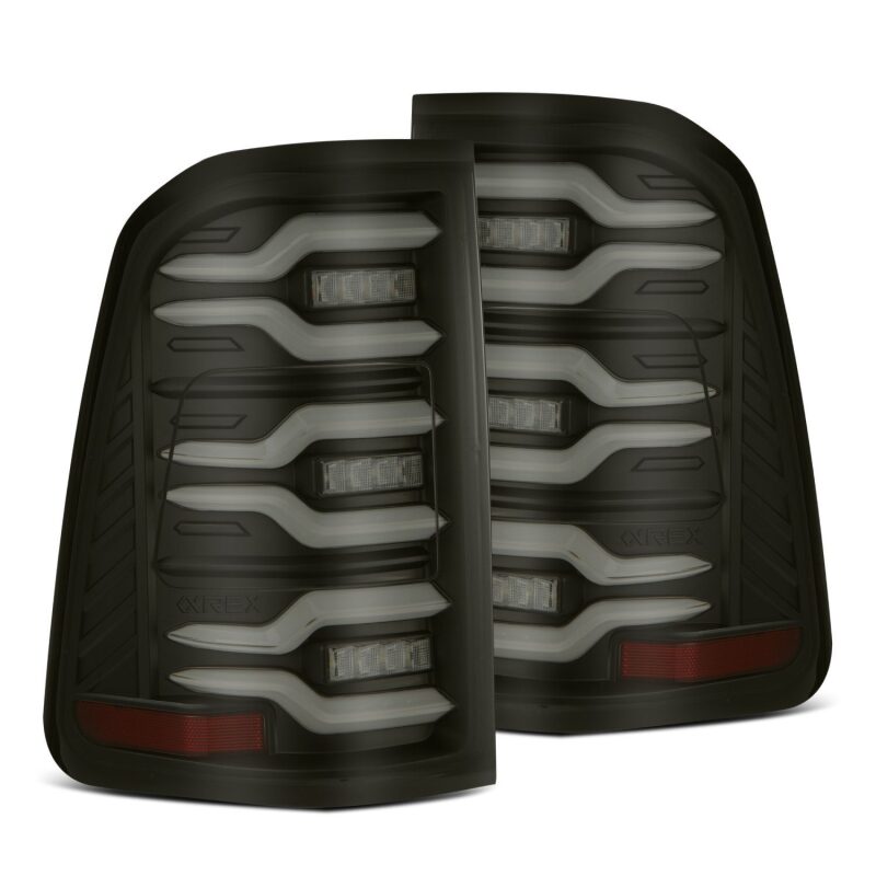 AlphaRex 19-21 Dodge Ram 1500 Luxx-Series LED Tail Lights Black w/Activ Light/Seq Signal Tail Lights AlphaRex