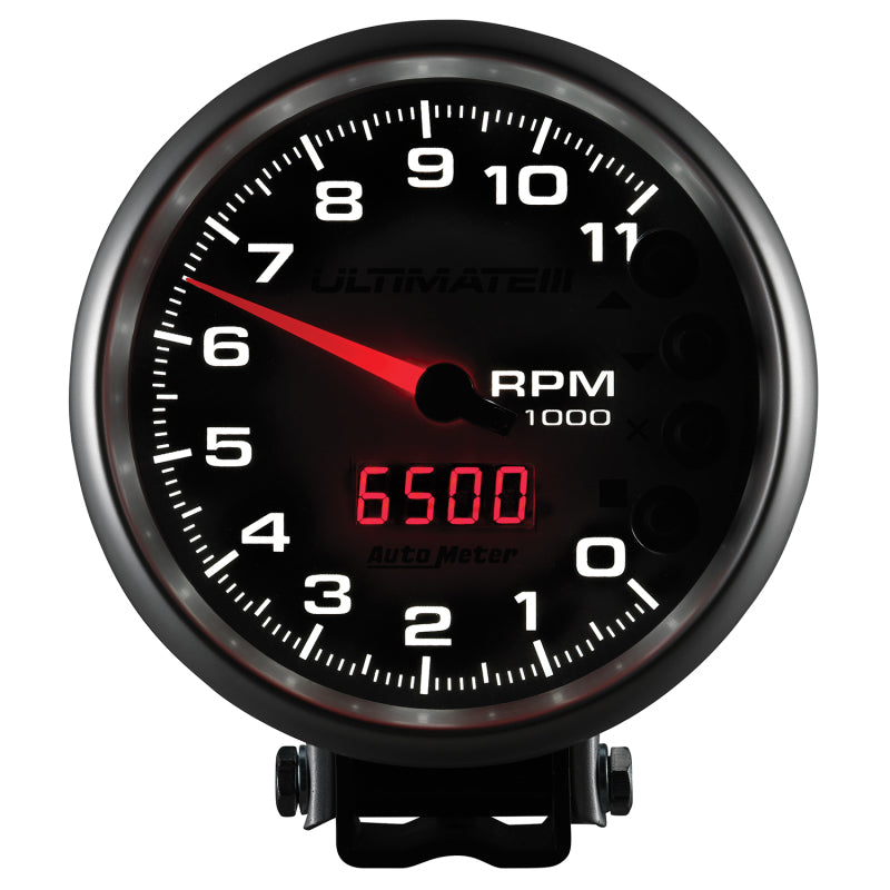 Autometer 5 inch Ultimate III Playback Tachometer 11000 RPM - Silver Performance Monitors AutoMeter