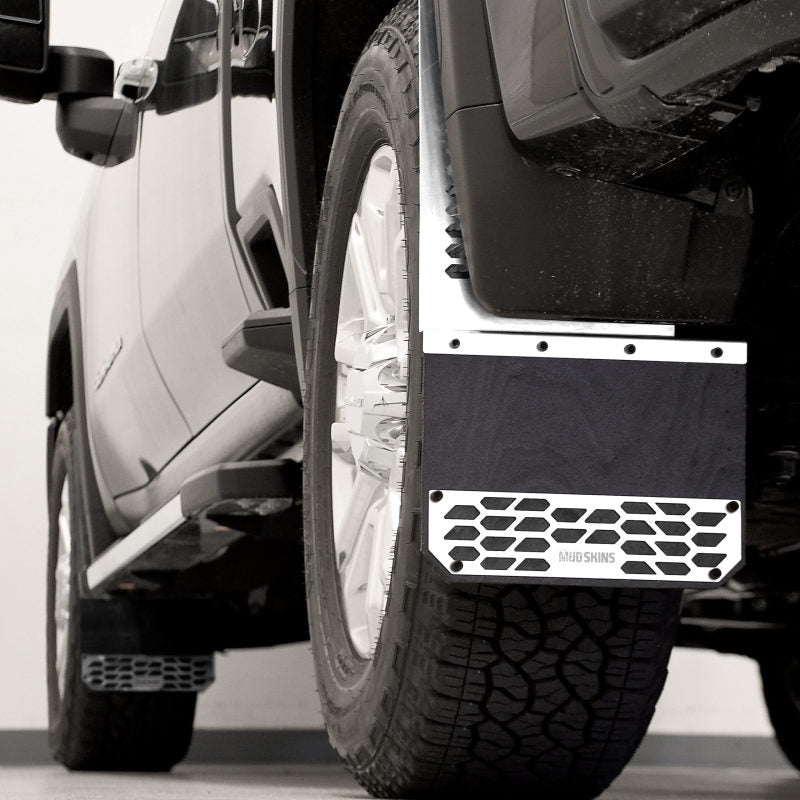 Putco 2020 Chevy Silv/Sierra HD - (Front/Rear) - Set of 2 Mud Skins - Polished SS w/ Hex Shield Mud Flaps Putco
