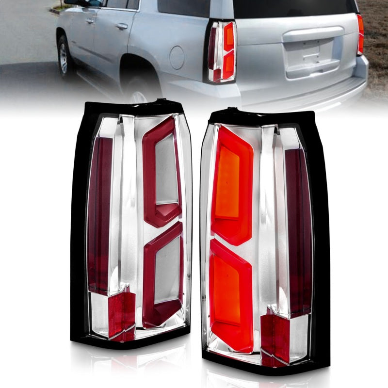 ANZO 2015-2020 Chevrolet Tahoe LED Tail Lights w/ Light Bar Chrome Housing Clear Lens Tail Lights ANZO