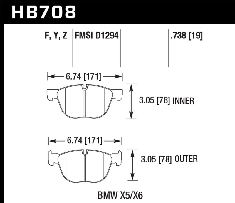 Hawk 07-08 BMW X5 3.0si/4.8i / 09-13 X5 Xdrive / 08-13 X6 Xdrive HPS Front Brake Pads Brake Pads - Performance Hawk Performance