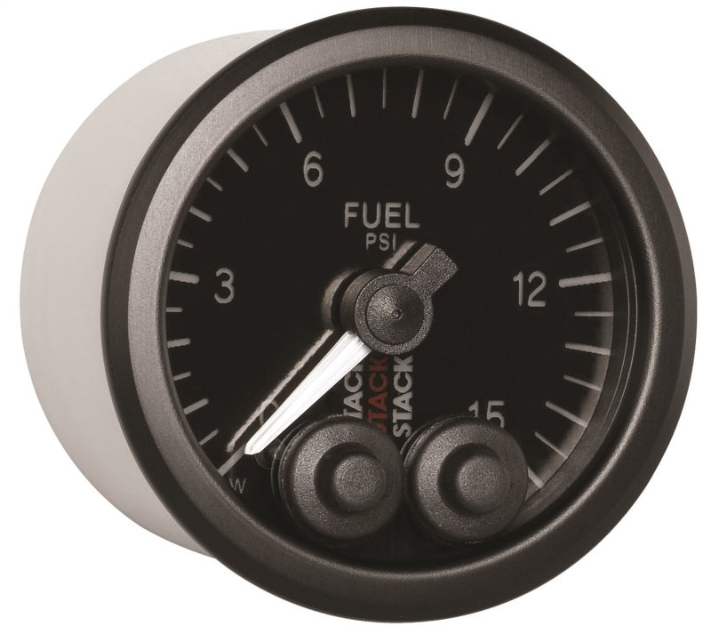 Autometer Stack 52mm 0-15 PSI 1/8in NPTF Male Pro-Control Fuel Pressure Gauge - Black Gauges AutoMeter