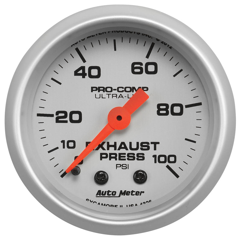 Autometer Ultra-Lite 52mm 0-100 PSI Mechanical Exhaust Pressure Gauge Gauges AutoMeter