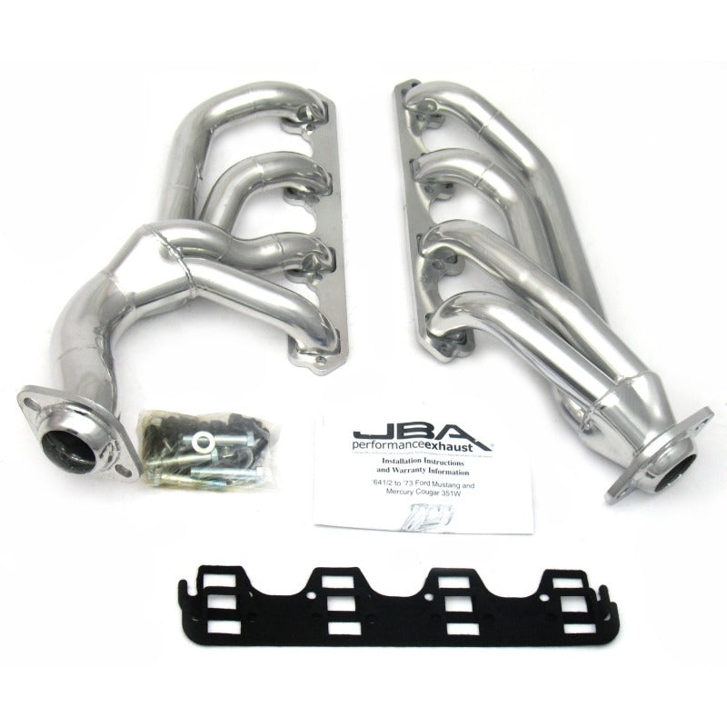 JBA 65-73 Ford Mustang 351W SBF w/T-5/Cable Clutch 1-5/8in Primary Silver Ctd Mid Length Header Headers & Manifolds JBA