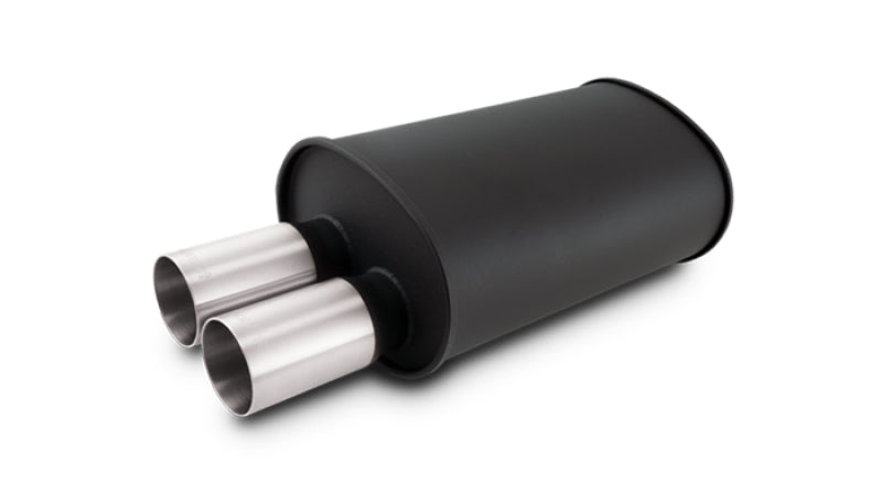Vibrant Streetpower Flat Blk Muffler 9.5x6.75x15in Body Inlet ID 3in Tip OD 3in w/Dual Straight Tips Muffler Vibrant