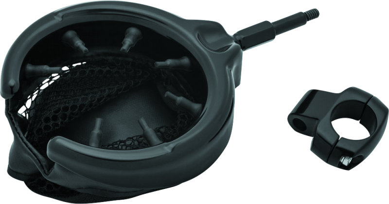 Kuryakyn Drink Holder with Mesh Basket 1 inch Clamp Gloss Black Cup Holders Kuryakyn