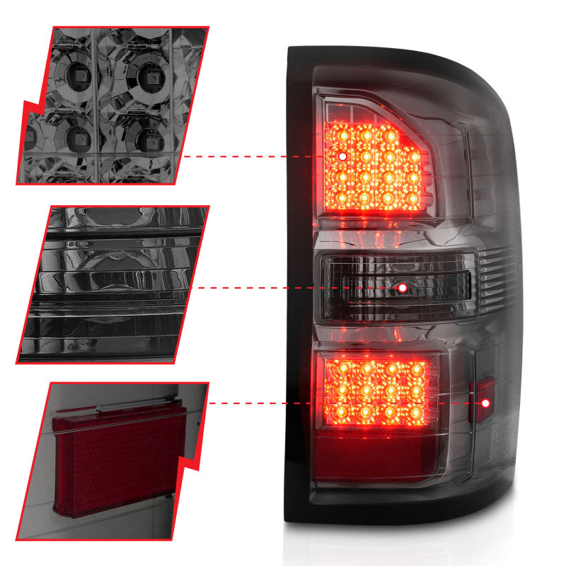 ANZO 2014-2018 GMC Sierra LED Tail Lights Black Housing Smoke Lens Tail Lights ANZO
