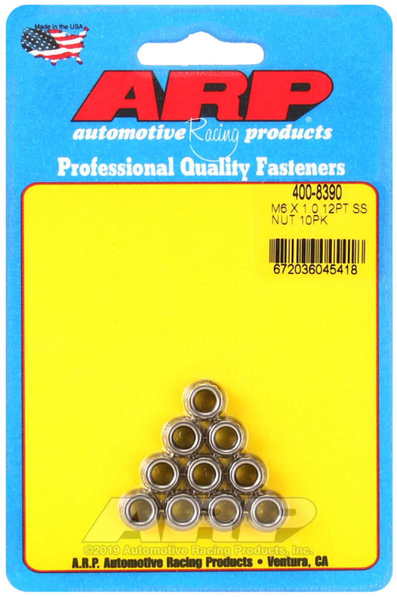 ARP M6 X 1.00 (M8 wr) Stainless Steel 12pt Nut Kit (Pack of 10) Hardware Kits - Other ARP