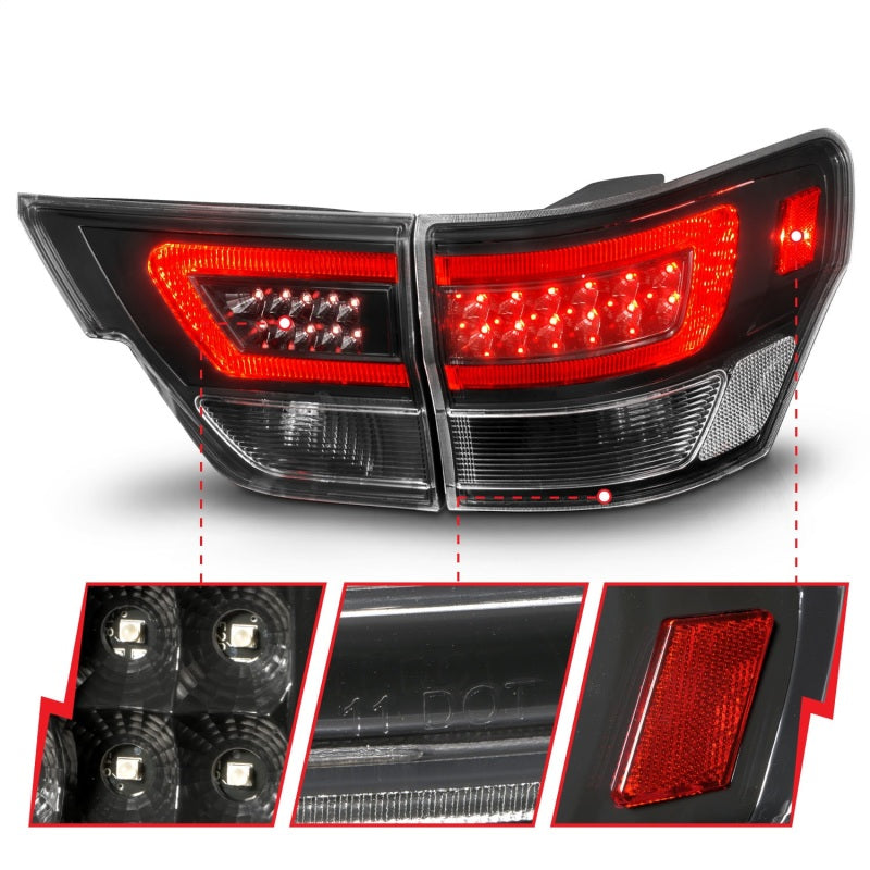ANZO 11-13 Jeep Grand Cherokee LED Taillights w/ Lightbar Black Housing/Clear Lens 4pcs Tail Lights ANZO