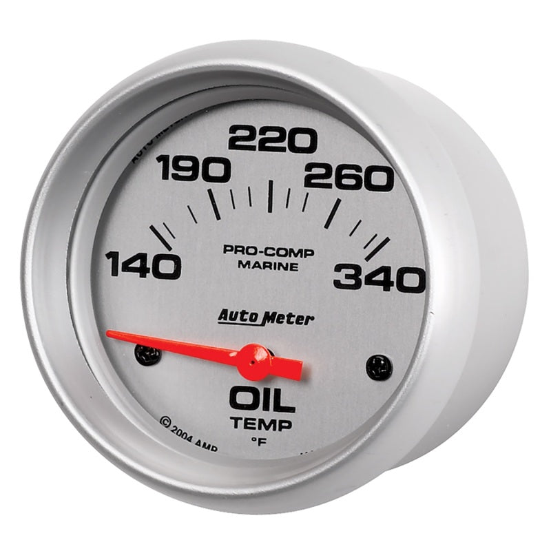 Autometer Marine Silver Ultra Lite Electric Oil Temperature Gauge 2-5/8in 140-300 Deg F Gauges AutoMeter