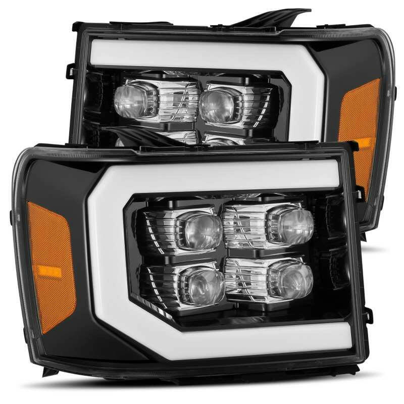 AlphaRex 07-13 GMC 1500HD NOVA LED Proj Headlights Plank - Jet Black w/Activ Light/Seq Signal/DRL Headlights AlphaRex