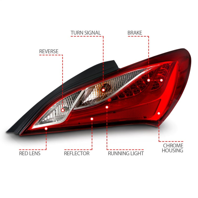 ANZO 2010-2013 Hyundai Genesis LED Taillights Red/Clear Tail Lights ANZO