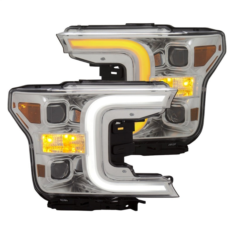 ANZO 18-19 Ford F-150 Projector Headlights w/Plank Style Switchback Chrome w/Amber Headlights ANZO