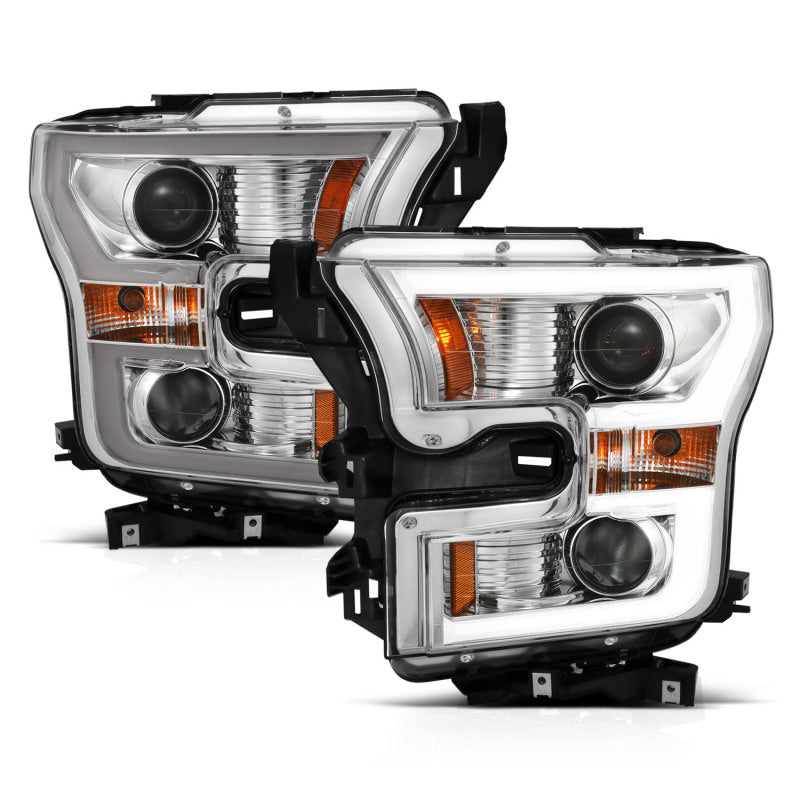 ANZO 2015-2017 Ford F-150 Projector Headlights w/ Plank Style Switchback Chrome w/ Amber Headlights ANZO