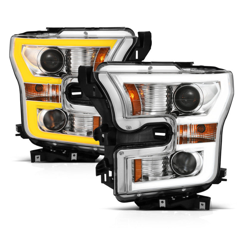 ANZO 2015-2017 Ford F-150 Projector Headlights w/ Plank Style Switchback Chrome w/ Amber Headlights ANZO