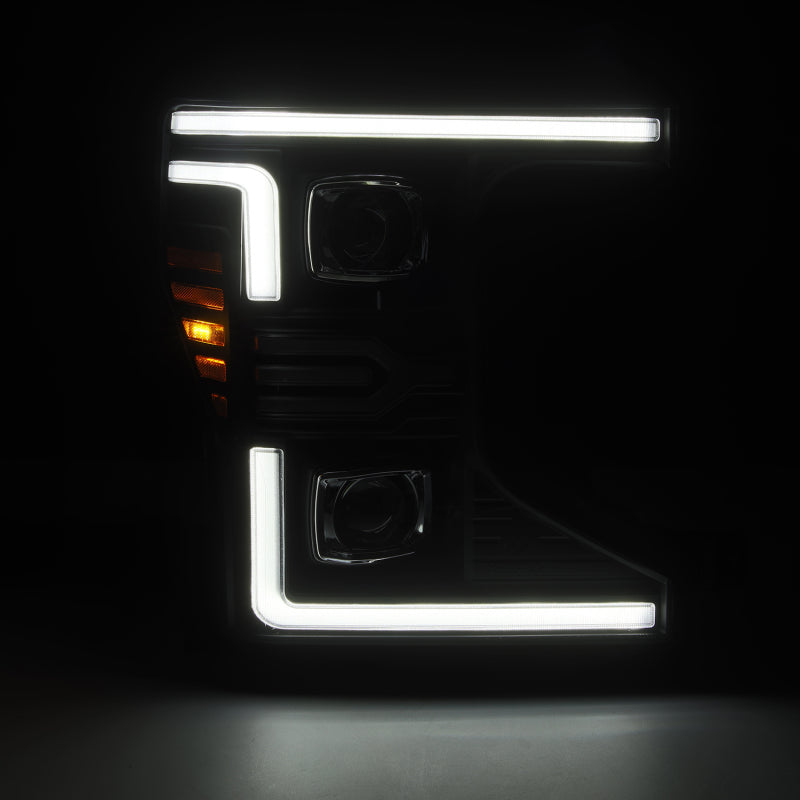 AlphaRex 20-22 Ford F-250/350/450/550 SD LUXX-Series LED Proj Headlights Bk w/Acv Light SS & SBDRL Headlights AlphaRex