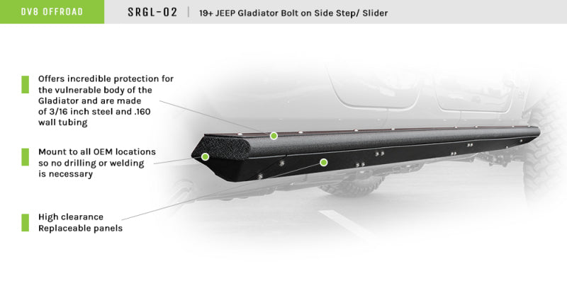 DV8 Offroad 2019+ Jeep Gladiator Side Step/Sliders Side Steps DV8 Offroad
