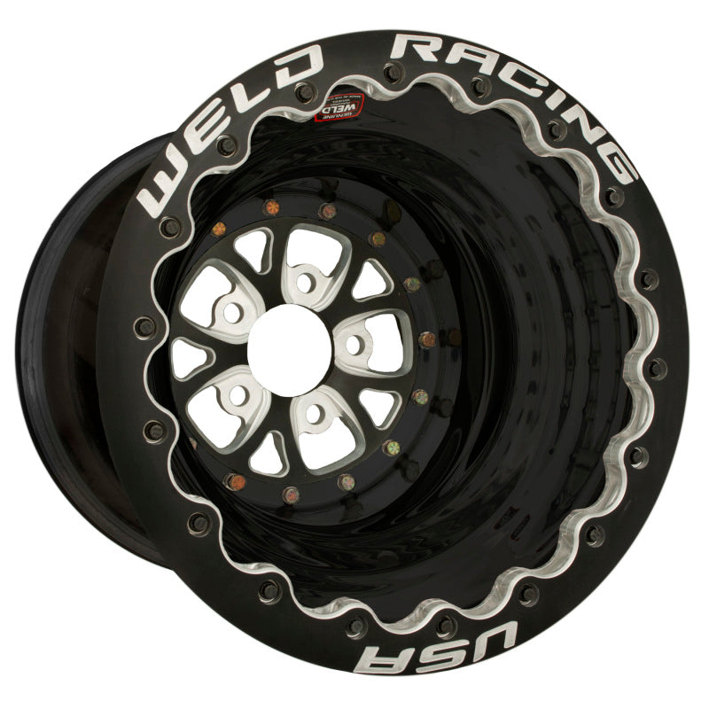 Weld V-Series 16x16 / 5x4.75 BP / 4in. BS Black Wheel - Black Double Beadlock Wheels - Forged Weld
