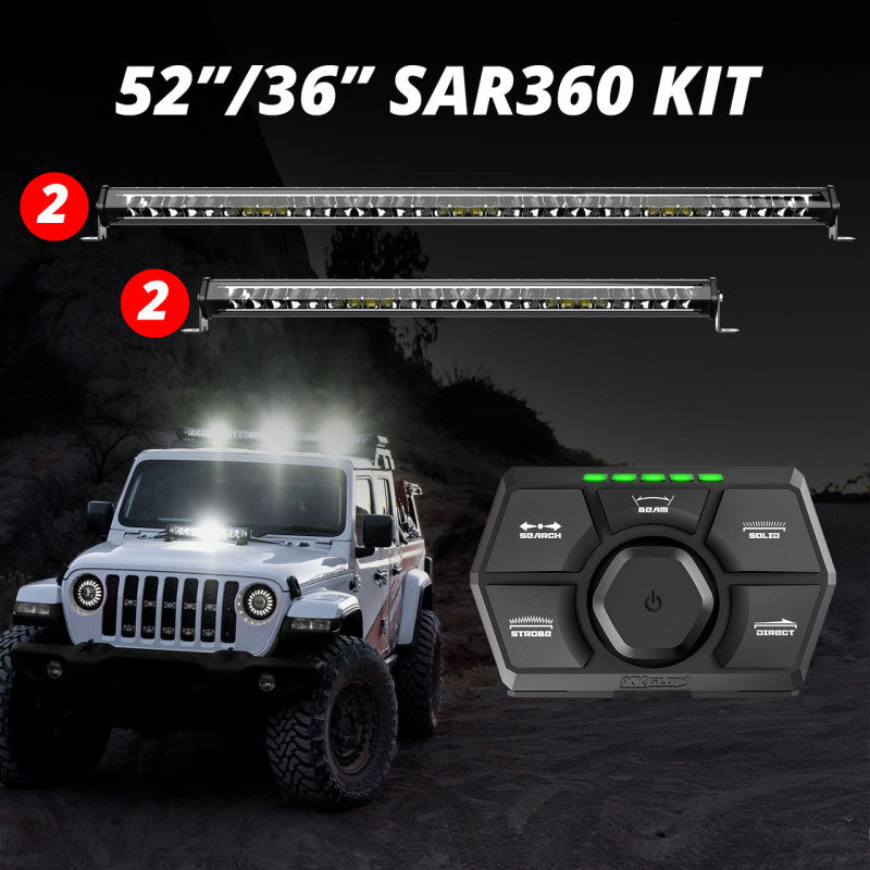 XK Glow SAR360 Light Bar Kit Emergency Search and Rescue Light System White (2)52In (2)36In Light Accessories and Wiring XKGLOW