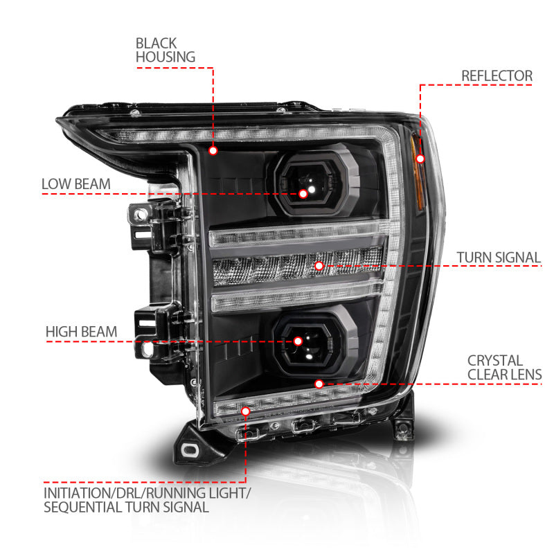 ANZO 21-23 Ford F150 LED Projector Headlight w/Switchback+Sequential - Black (Driver Side Only) Headlights ANZO