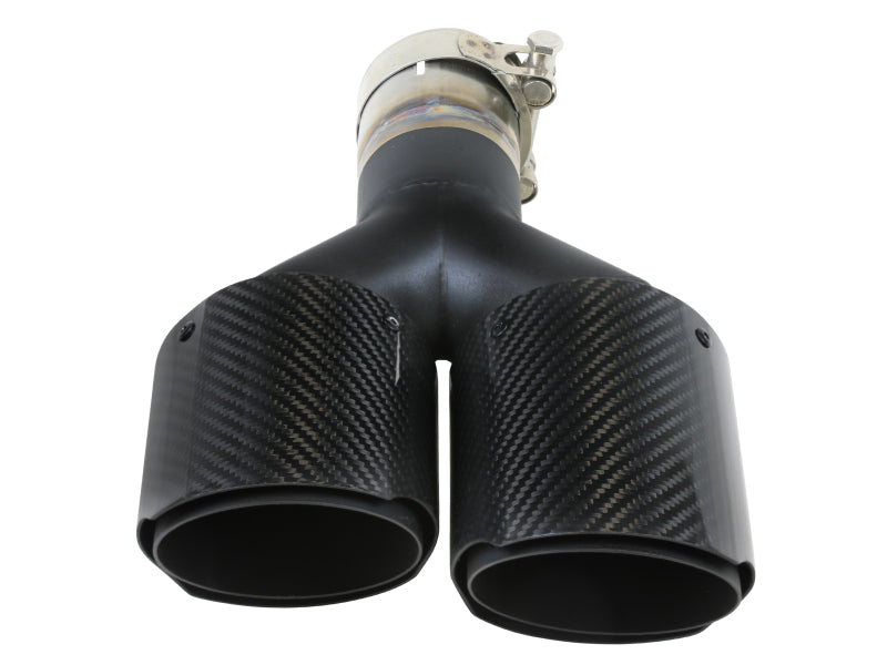 aFe Takeda 2.5in 304 Stainless Steel Clamp-on Exhaust Tip Driver side 2.5in Inlet 4in Dual-Carbon Tips aFe