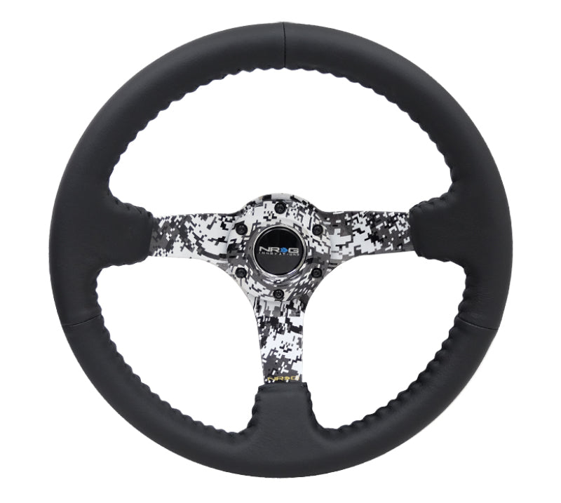 NRG Reinforced Steering Wheel (350mm / 3in. Deep) Blk Leather w/Hydrodipped Digi-Camo Spokes Steering Wheels NRG